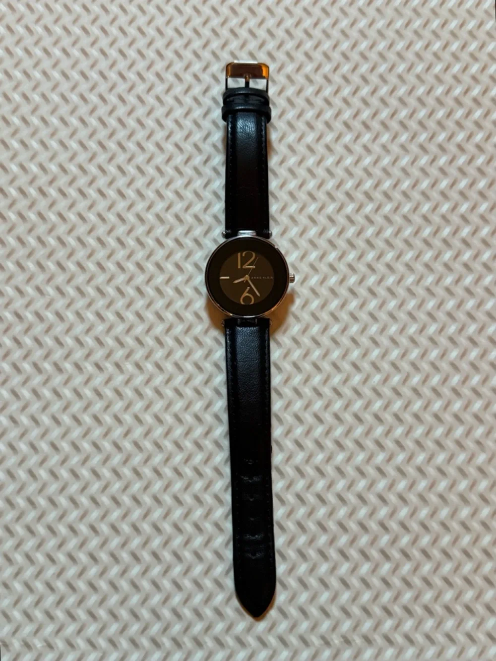 Anne Klein Black Leather‎ Strap Watch with Gold Accents